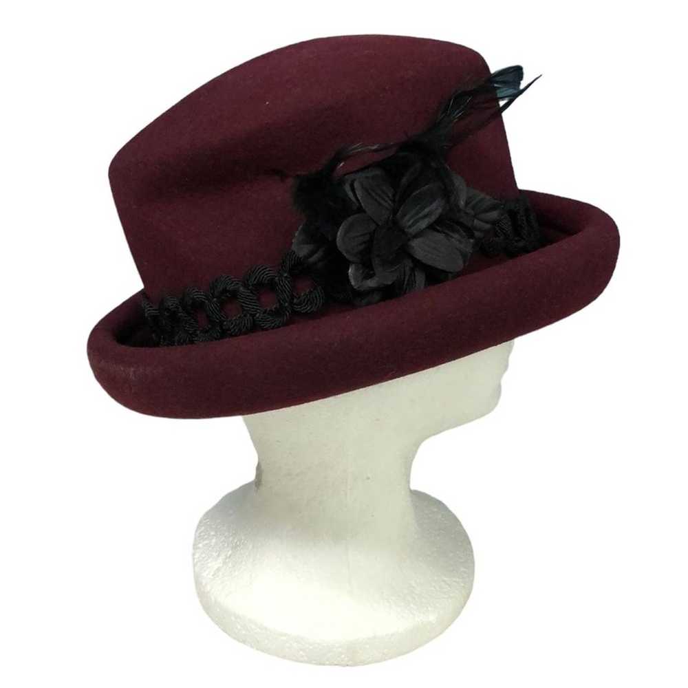 Vintage Charter Club 100% wool burgundy hat with … - image 1