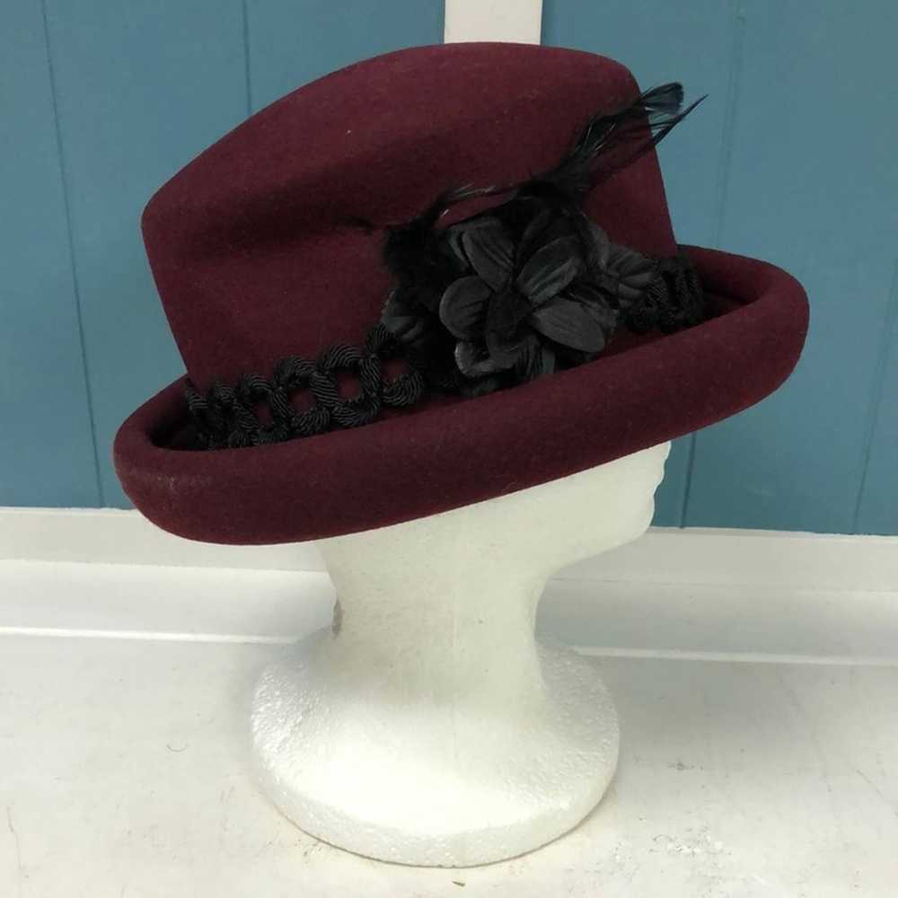 Vintage Charter Club 100% wool burgundy hat with … - image 2