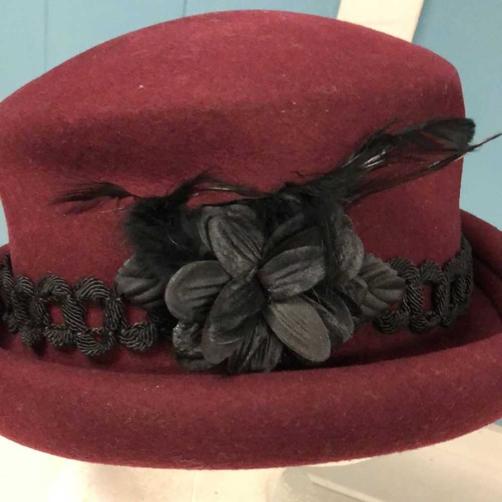 Vintage Charter Club 100% wool burgundy hat with … - image 3