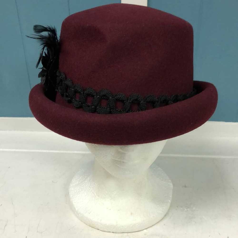 Vintage Charter Club 100% wool burgundy hat with … - image 4