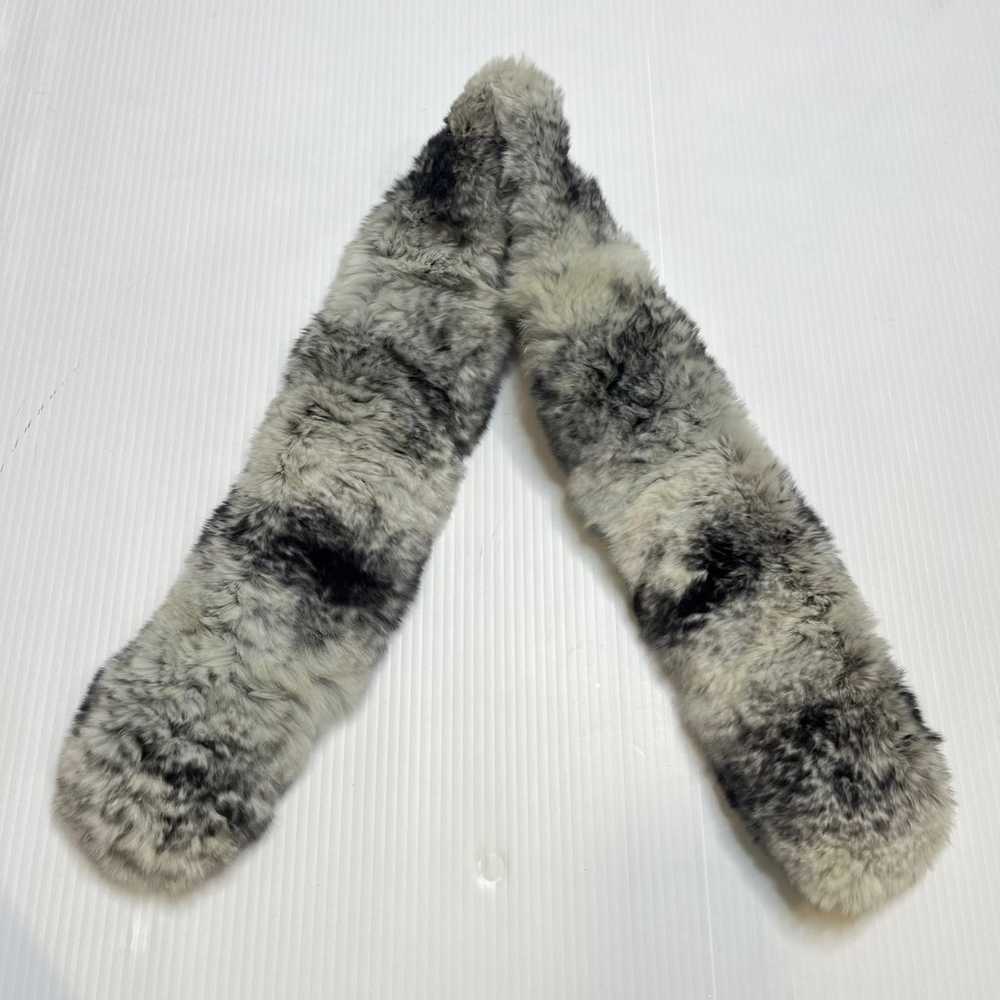 Vintage Authentic Rabbit Hare Fur Black White Sca… - image 2