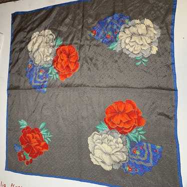 Vintage ECHO 100% Gray Floral Silk Scarf 30x30 In… - image 1