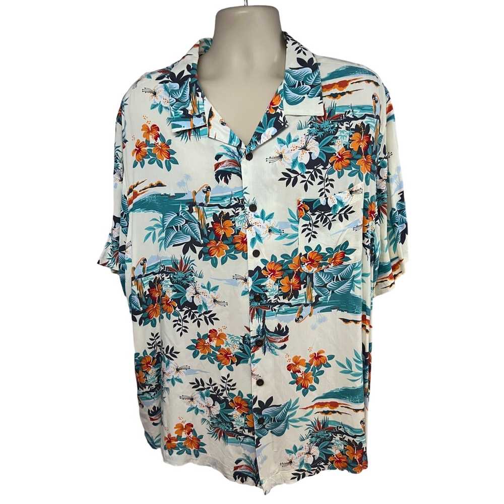 Vintage Mens Vintage Hawaiian Aloha Floral Parrot… - image 1