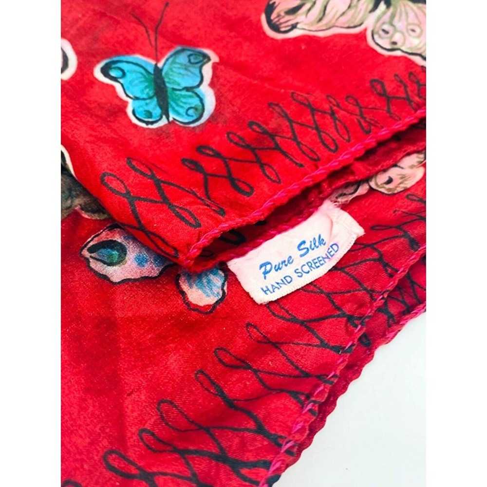 Vintage Handmade Red Silk Butterfly Scarf & Rhine… - image 6