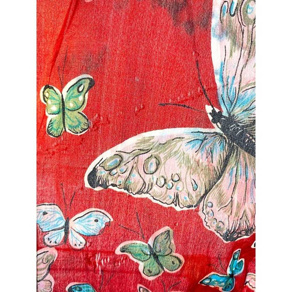 Vintage Handmade Red Silk Butterfly Scarf & Rhine… - image 8