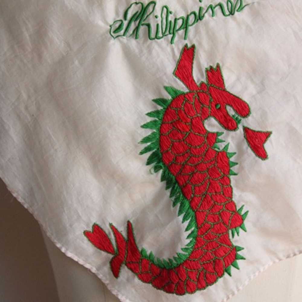 Vintage 1950s Silk Scarf, Philippines Dragon Embr… - image 2