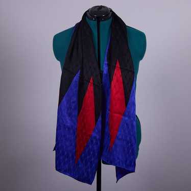 Black Red and Blue Silk Geometric Scarf - image 1