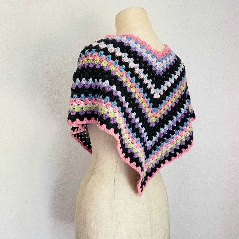 Vintage Colorful Handmade Crochet Shawl Poncho Sm… - image 4