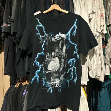 American Thunder T Shirt Vintage 90s Forever Free Native American Wolves 2024 AOP