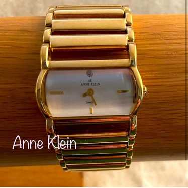 Anne Klein rectangle face watch, gold colored band - image 1