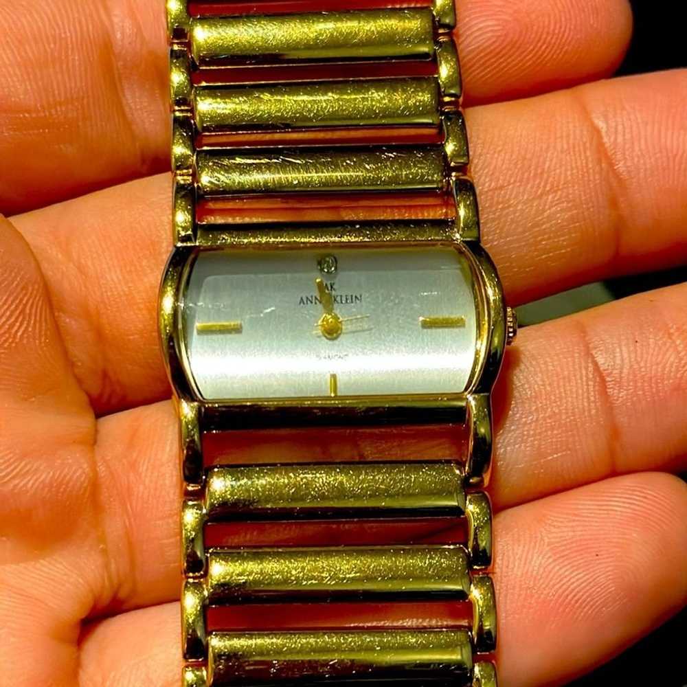 Anne Klein rectangle face watch, gold colored band - image 2