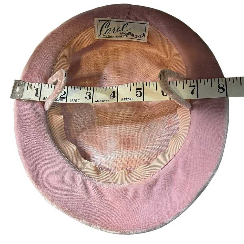 Carol velvet pale pink vintage hat with white and… - image 10