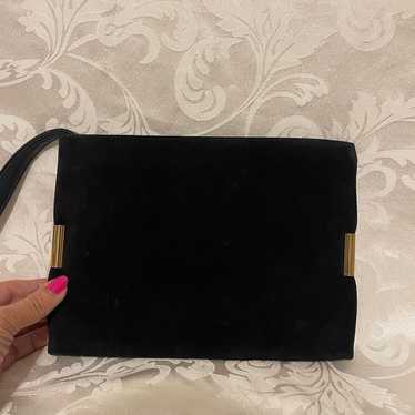 SUSAN GAIL Vintage Black Sued Leather Wristlet Pur