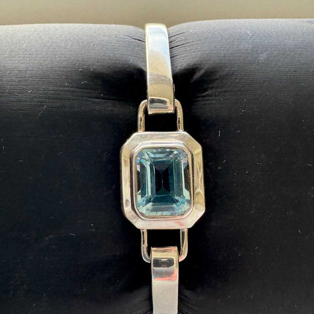 Vintage Sterling Silver & Blue Topaz Bangle Brace… - image 5