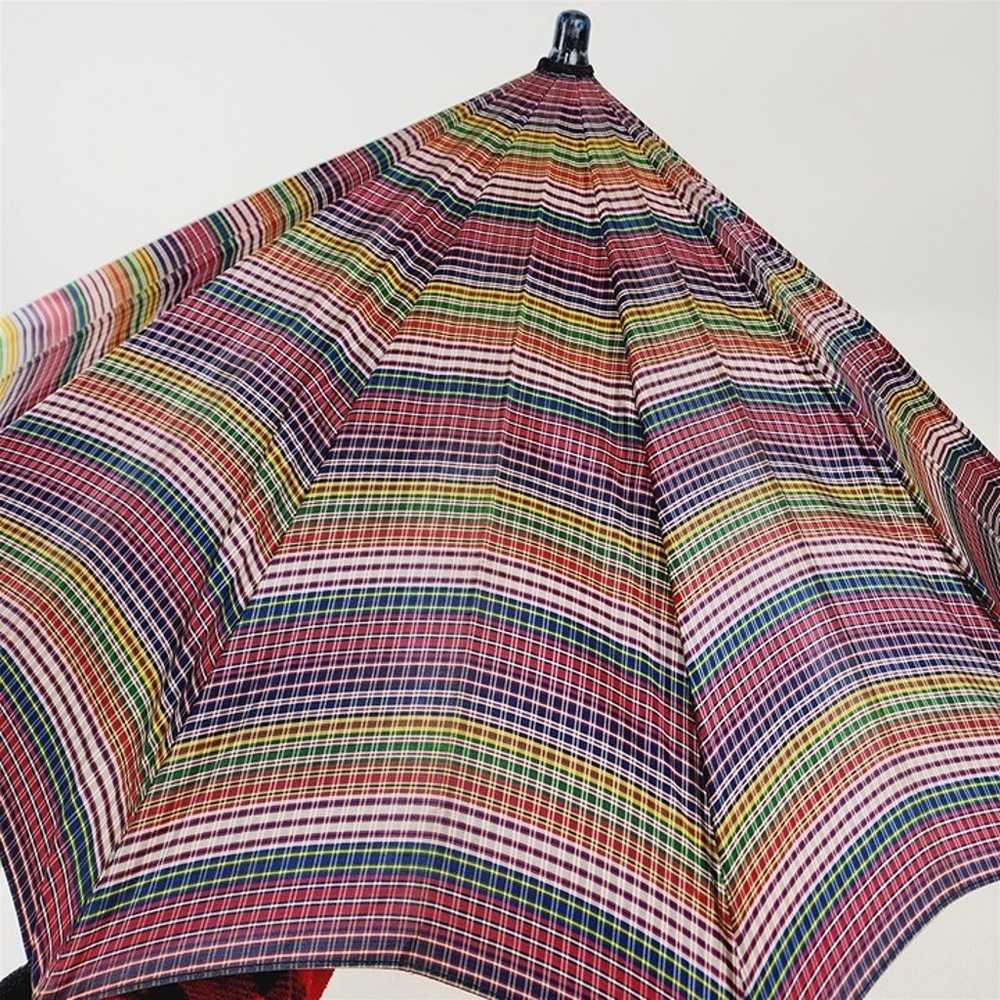 Vintage Colorful Striped Umbrella w/ Wood Handle - image 10