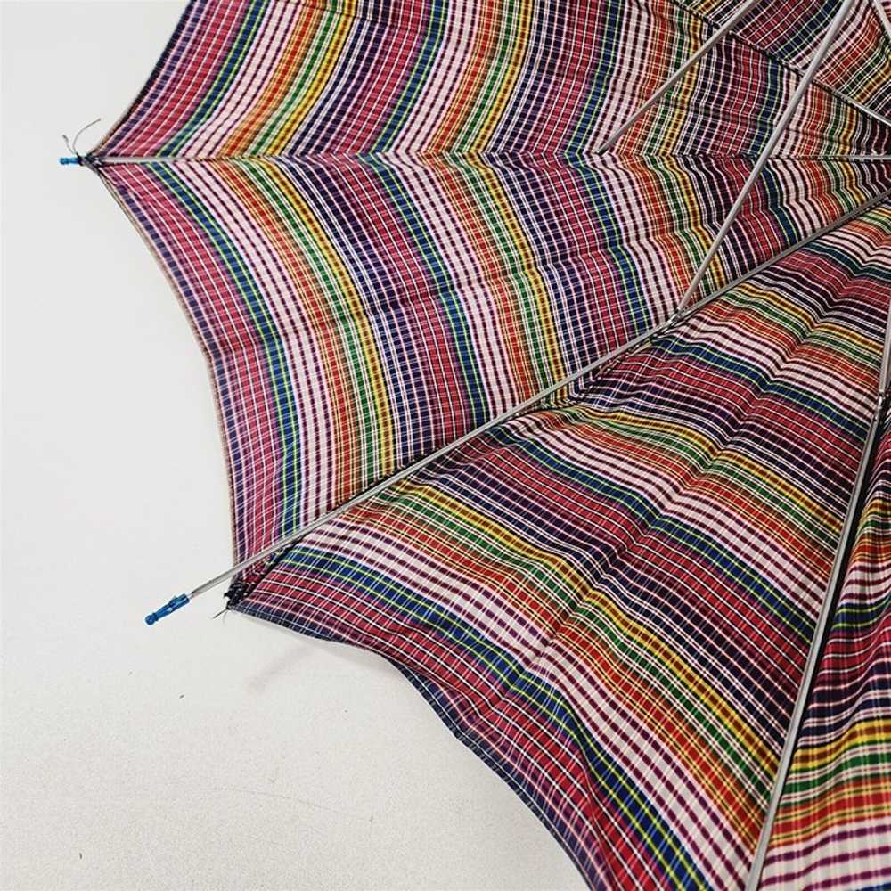 Vintage Colorful Striped Umbrella w/ Wood Handle - image 5