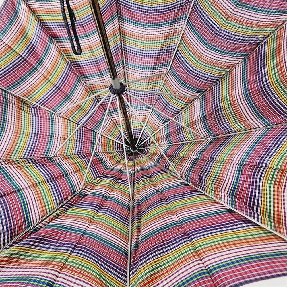 Vintage Colorful Striped Umbrella w/ Wood Handle - image 6