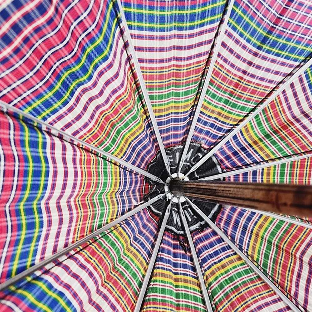 Vintage Colorful Striped Umbrella w/ Wood Handle - image 7