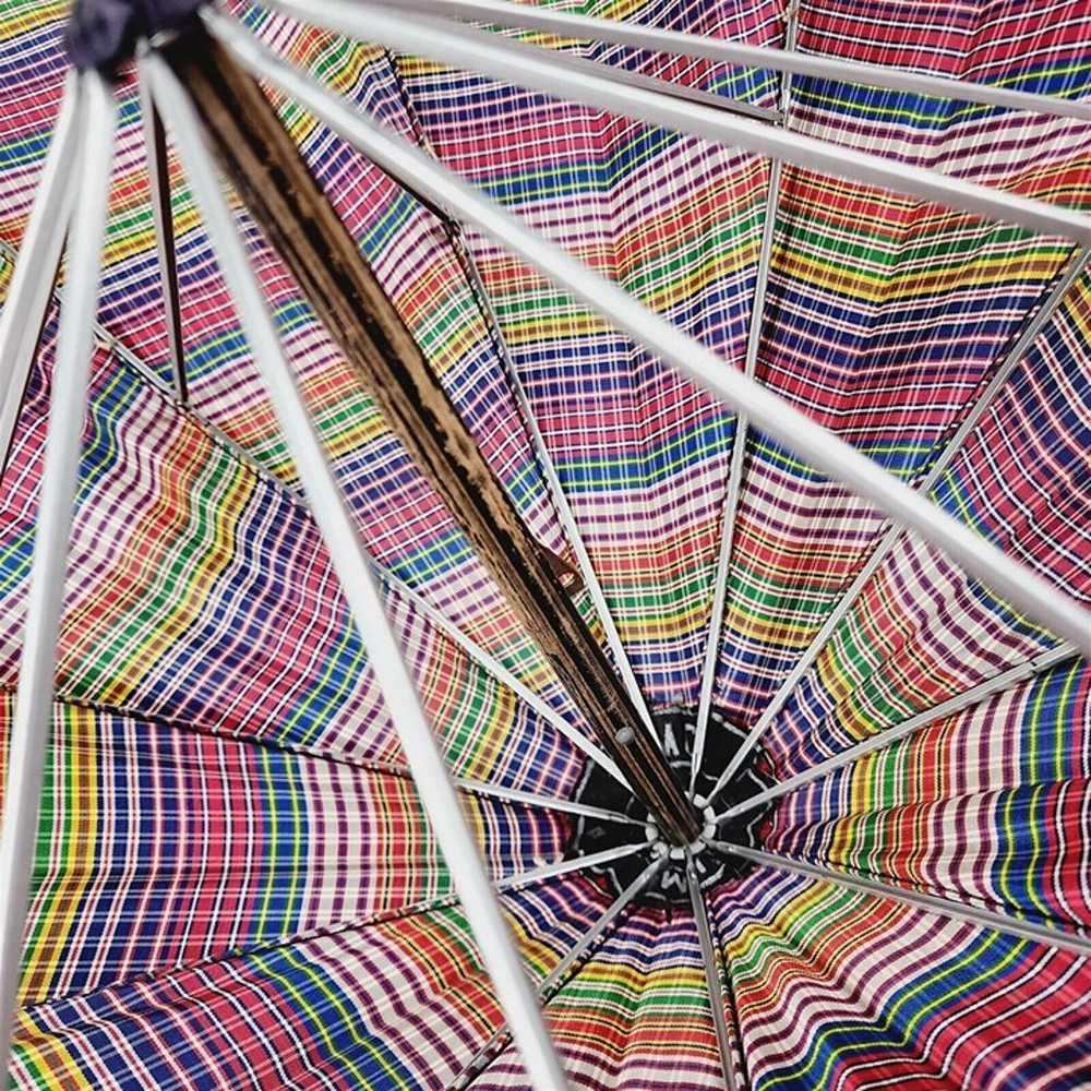 Vintage Colorful Striped Umbrella w/ Wood Handle - image 8