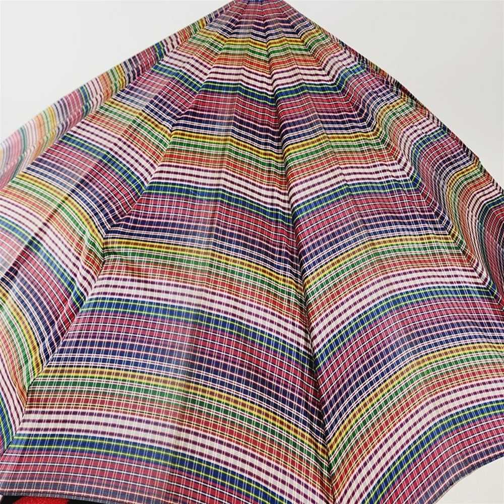 Vintage Colorful Striped Umbrella w/ Wood Handle - image 9