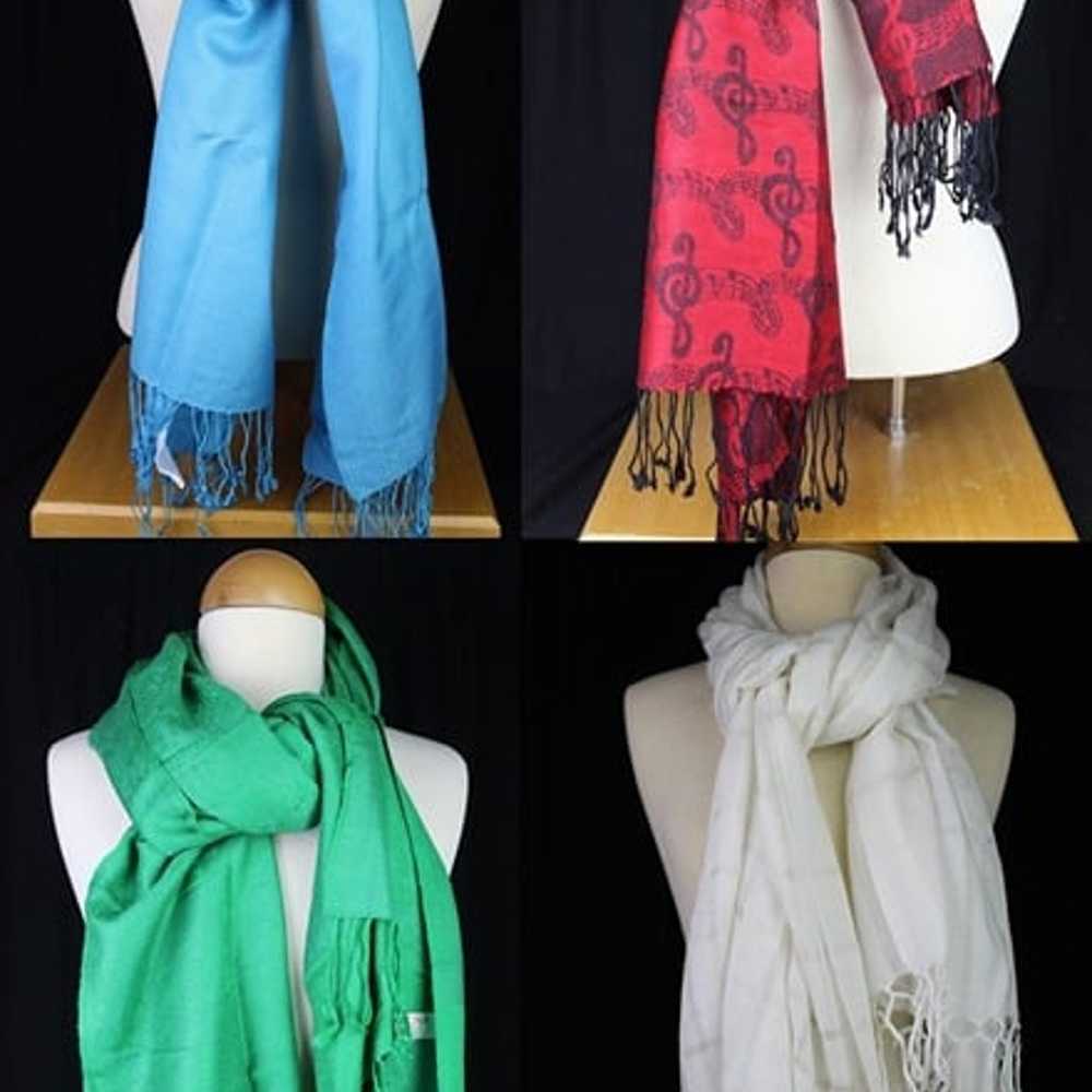 Pashmina Scarf lot VINTAGE musical notes white re… - image 1