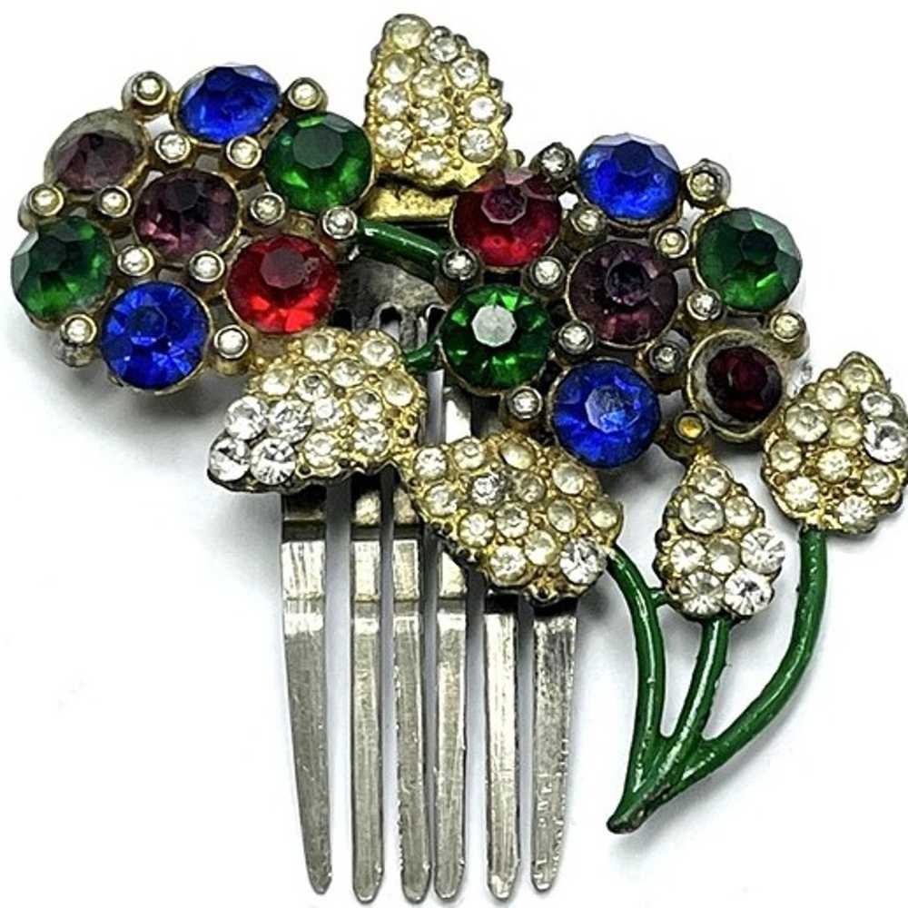 Estate Art Deco Floral Hair Clip Comb - image 1