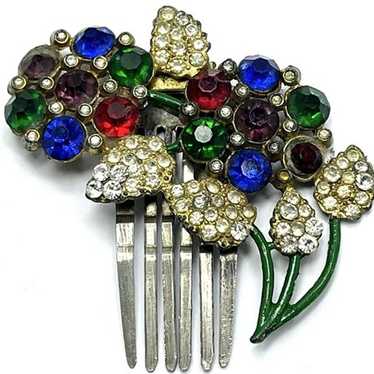 Estate Art Deco Floral Hair Clip Comb - image 1