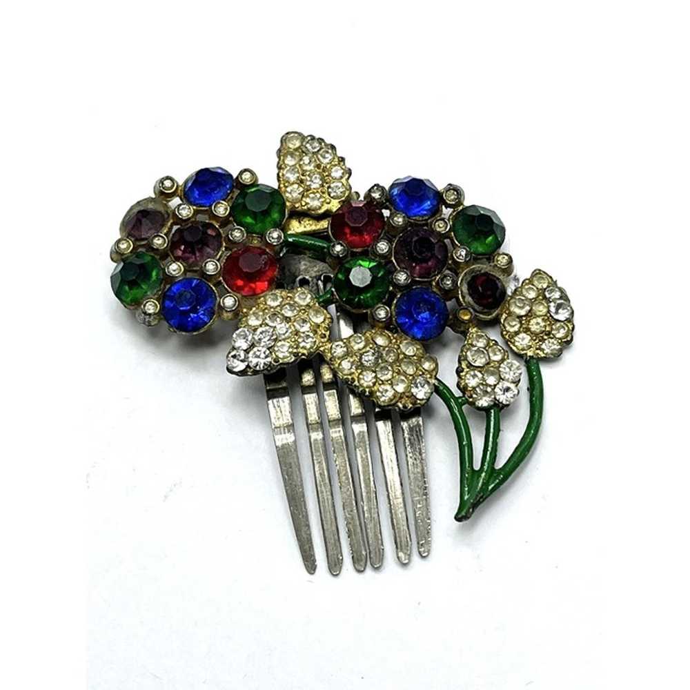 Estate Art Deco Floral Hair Clip Comb - image 2