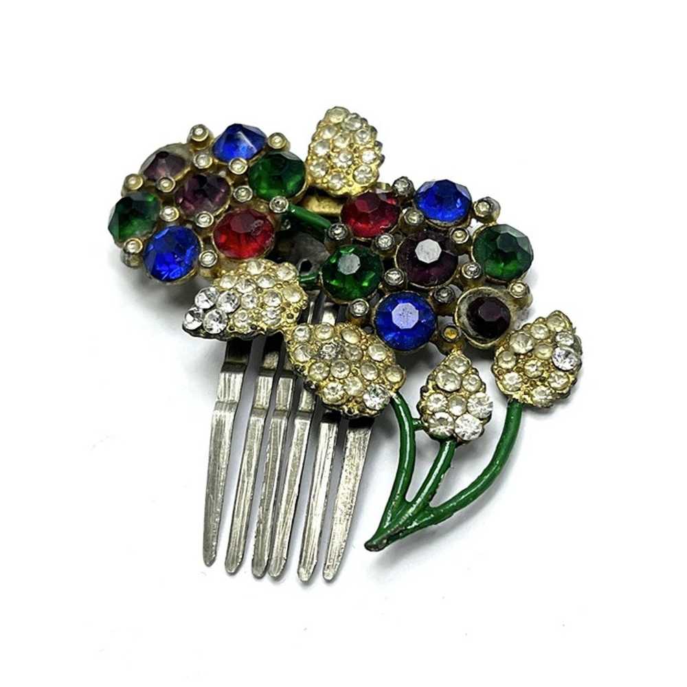 Estate Art Deco Floral Hair Clip Comb - image 3