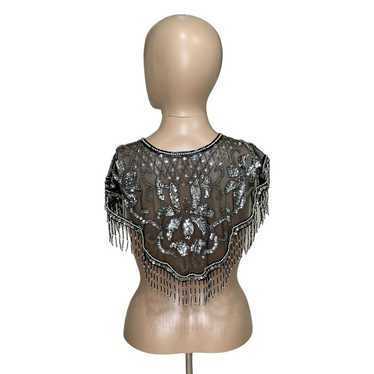 Black Sequin Beaded Shawl Shoulder Wrap Formal Gl… - image 1