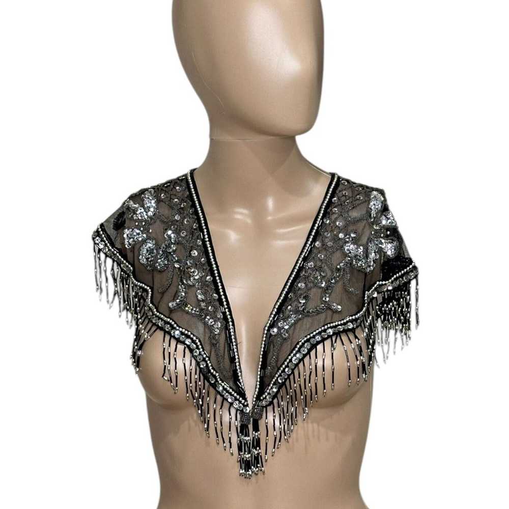 Black Sequin Beaded Shawl Shoulder Wrap Formal Gl… - image 2