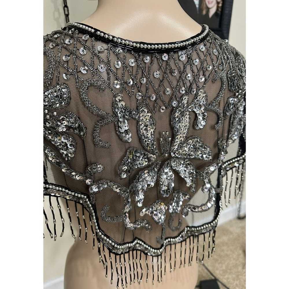 Black Sequin Beaded Shawl Shoulder Wrap Formal Gl… - image 3