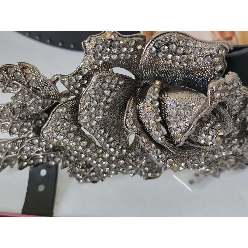 New Betsey Johnson Black Flower Marcasite Buckle … - image 4