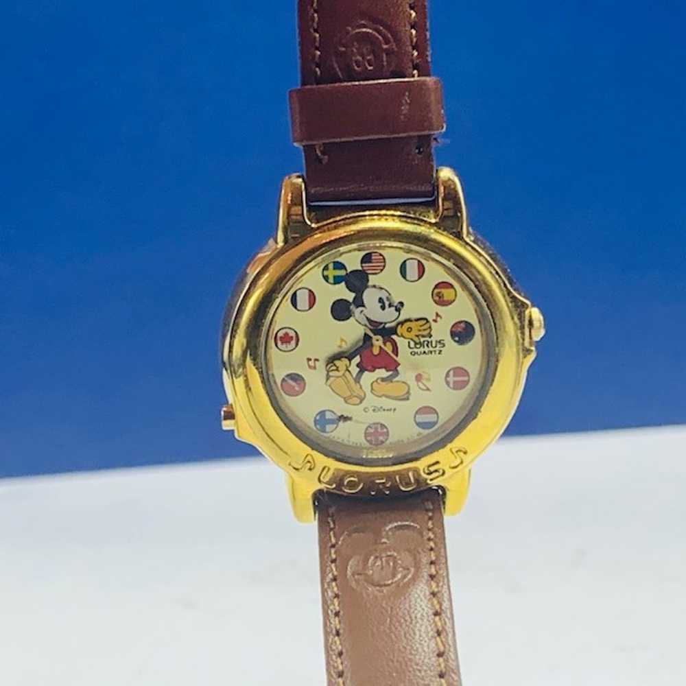 Mickey Mouse vtg watch world flag Disney - image 2