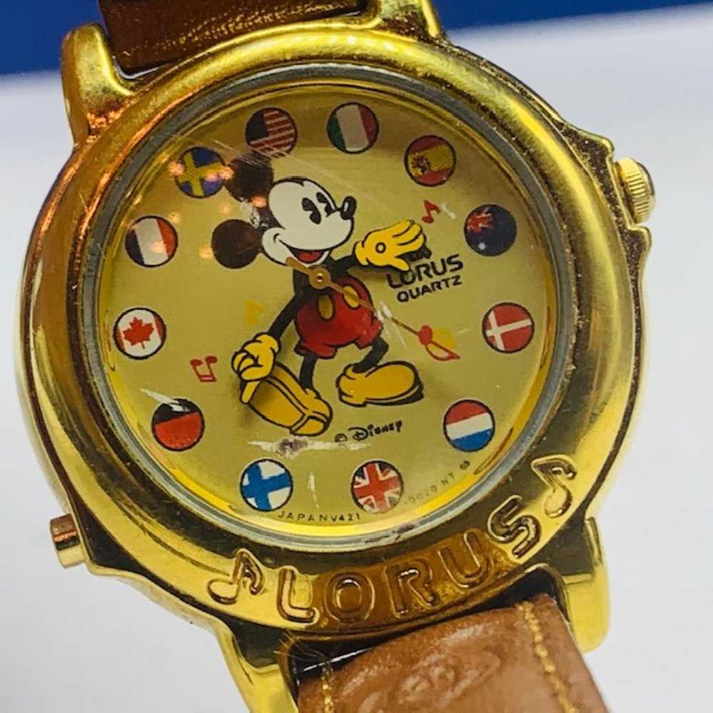 Mickey Mouse vtg watch world flag Disney - image 3