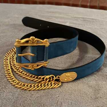 Laurel Teal Suede Leather Belt with gold chain - image 1