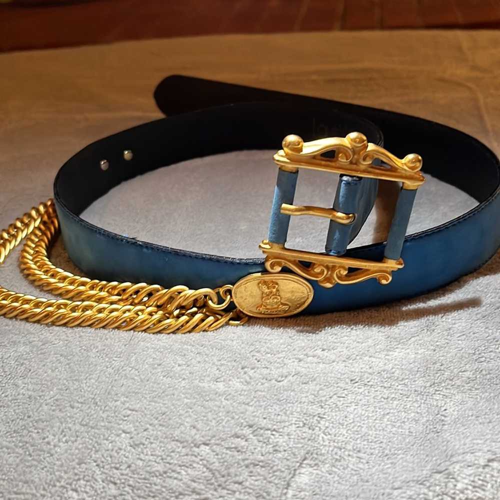 Laurel Teal Suede Leather Belt with gold chain - image 9