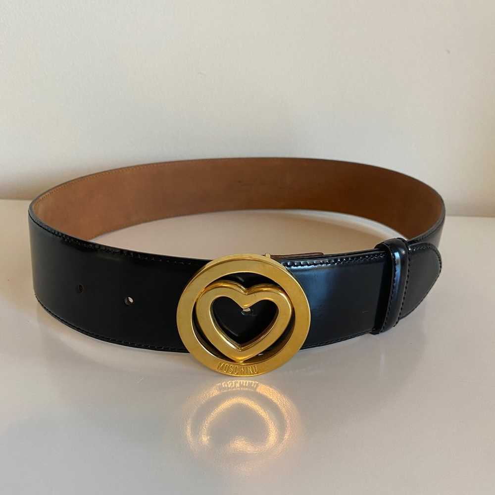 Vintage Moschino Black Leather Heart Belt - image 1