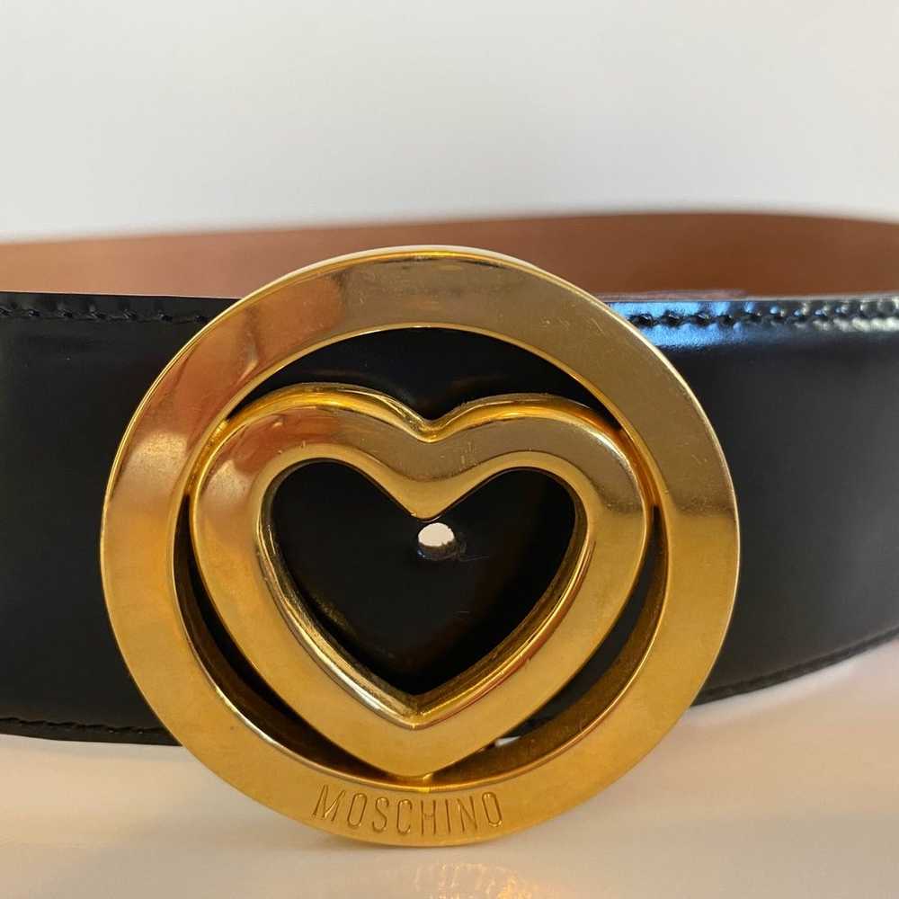 Vintage Moschino Black Leather Heart Belt - image 2