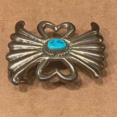 Vintage Sterling and Turquoise Buckle Native Amer… - image 1