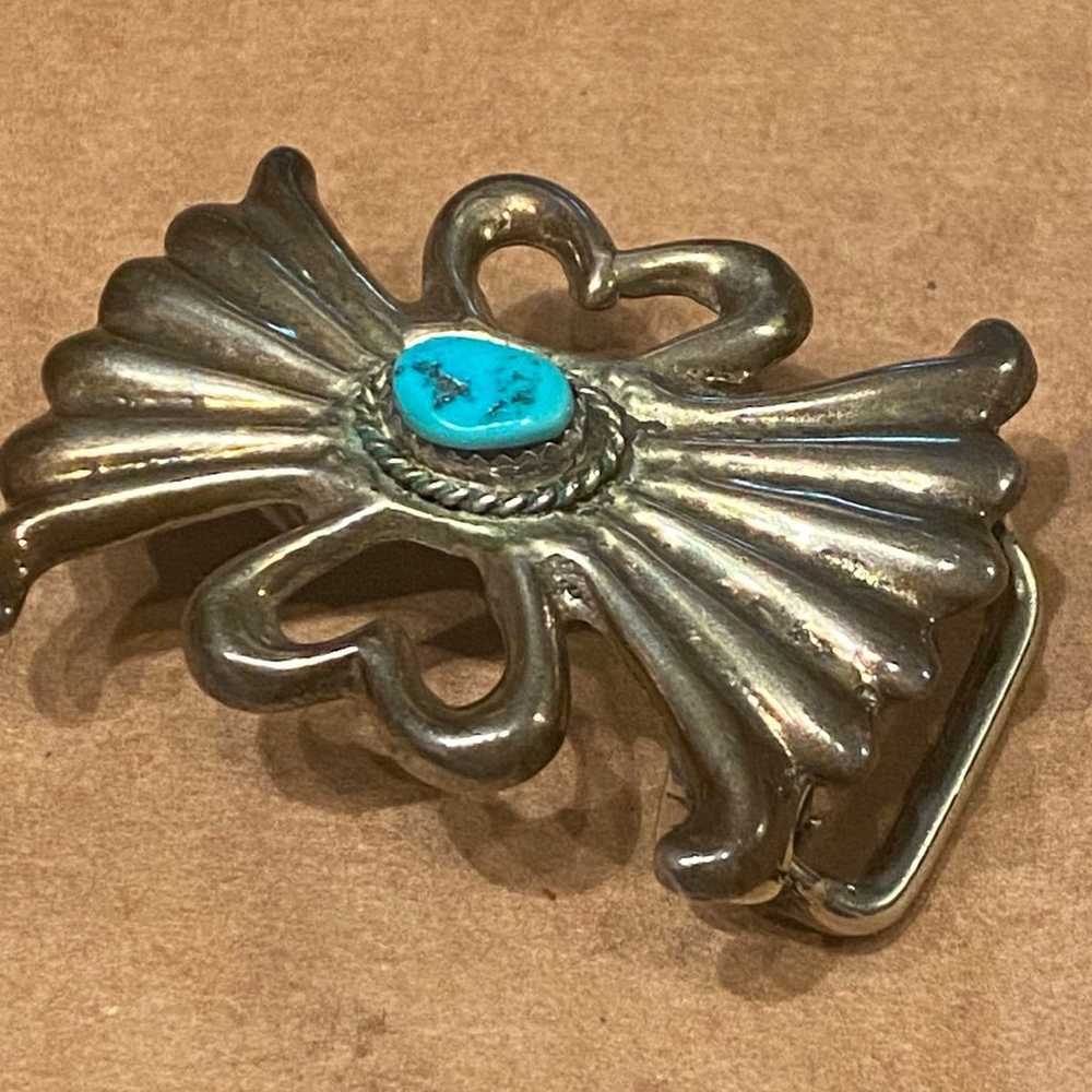 Vintage Sterling and Turquoise Buckle Native Amer… - image 3