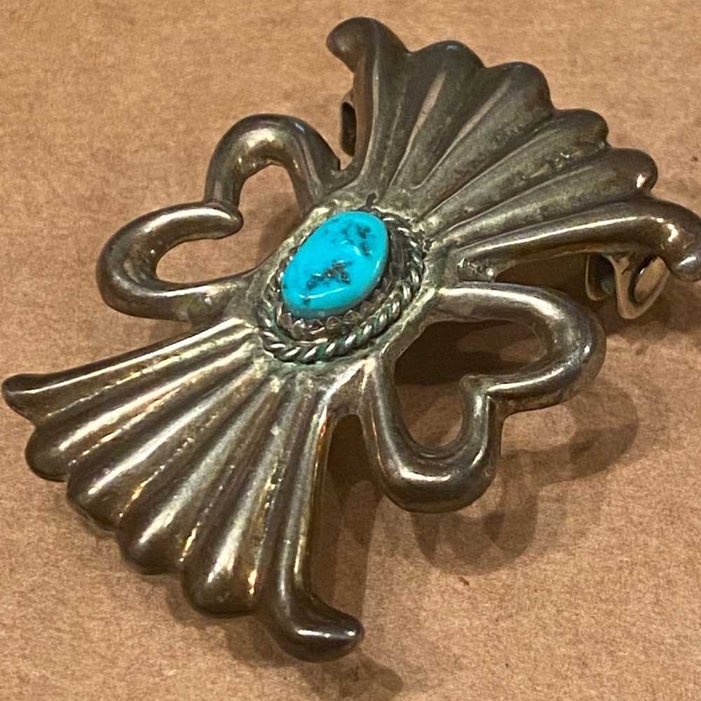 Vintage Sterling and Turquoise Buckle Native Amer… - image 4