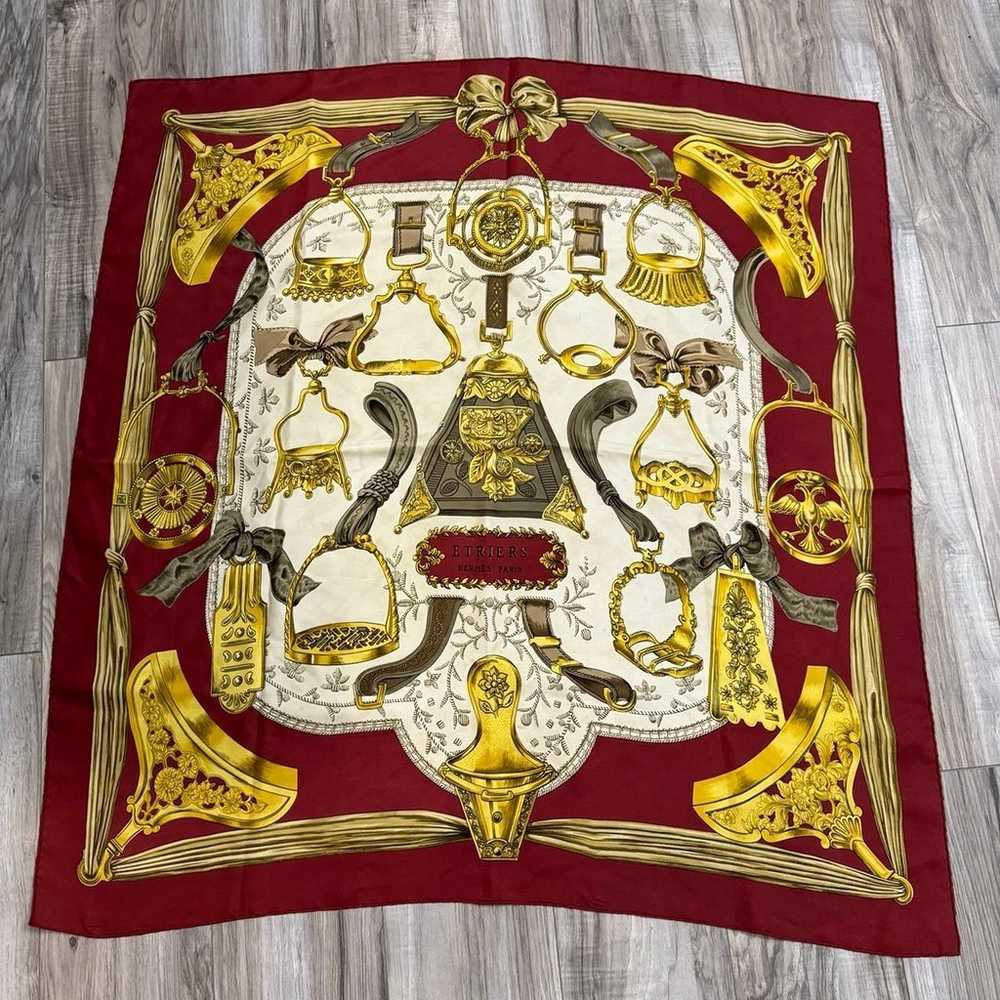 Hermes Etriers Silk Scarf Red 90cm: Authentic Vin… - image 1