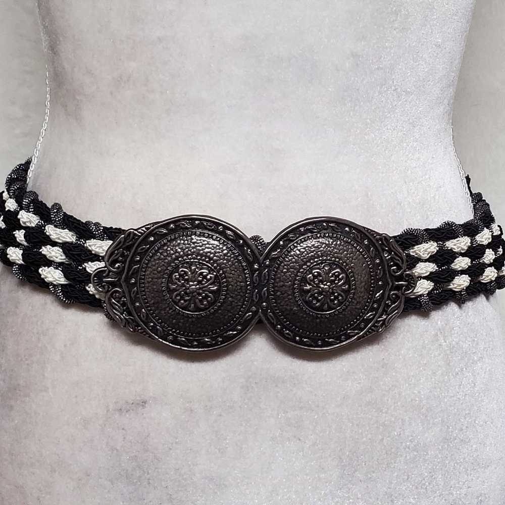 70s Vintage Antique Silver Tone Black White Metal… - image 4