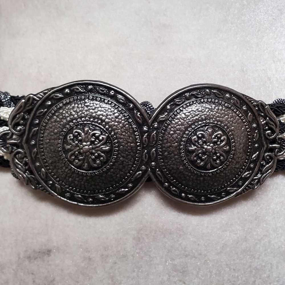 70s Vintage Antique Silver Tone Black White Metal… - image 5