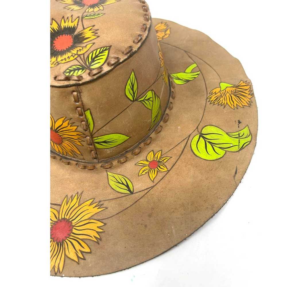 Vintage Leather Stitch Hand Painted Sunflower Wid… - image 10