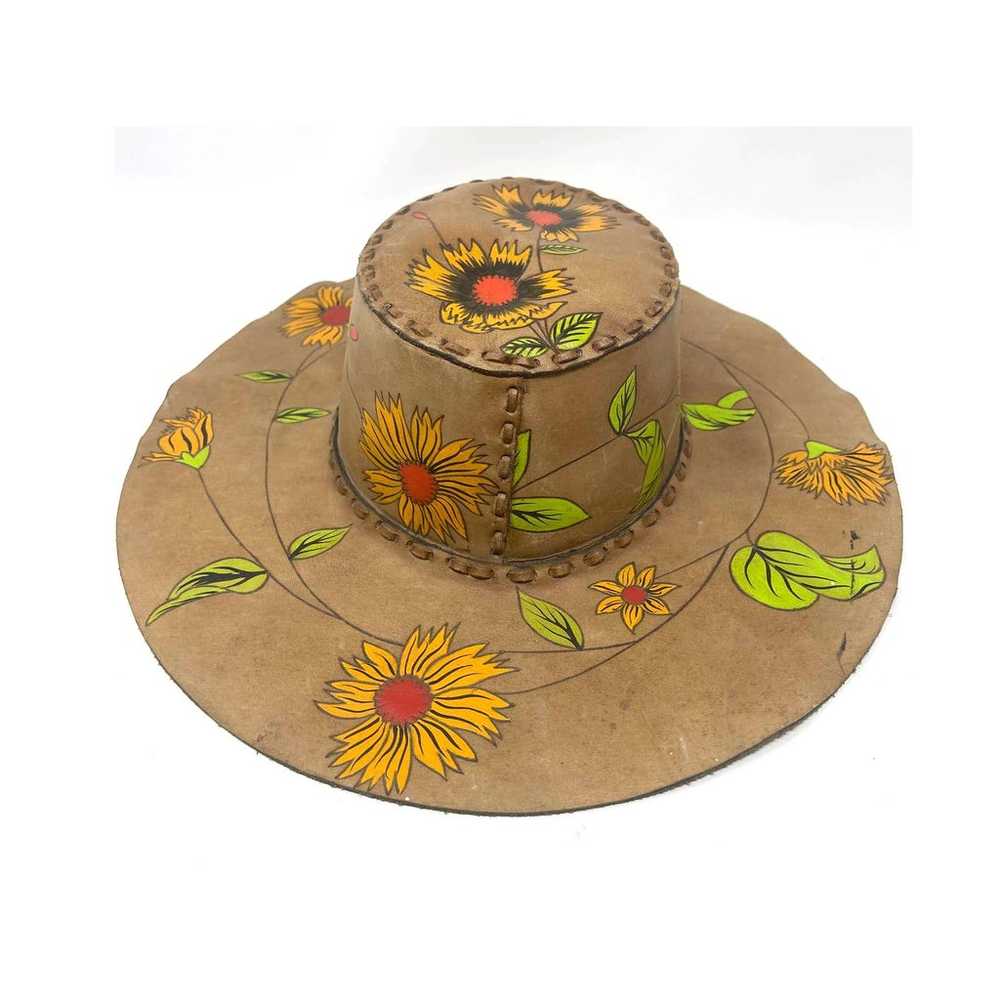 Vintage Leather Stitch Hand Painted Sunflower Wid… - image 1