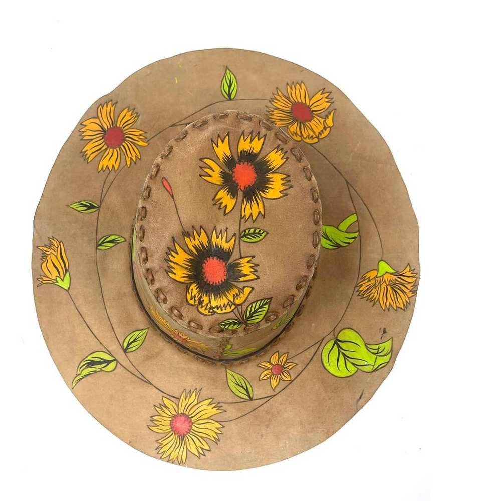 Vintage Leather Stitch Hand Painted Sunflower Wid… - image 2