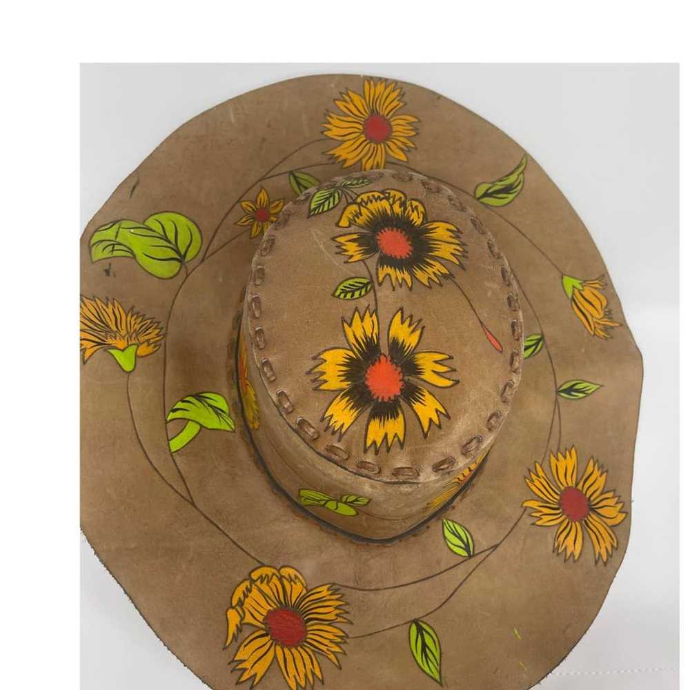 Vintage Leather Stitch Hand Painted Sunflower Wid… - image 3