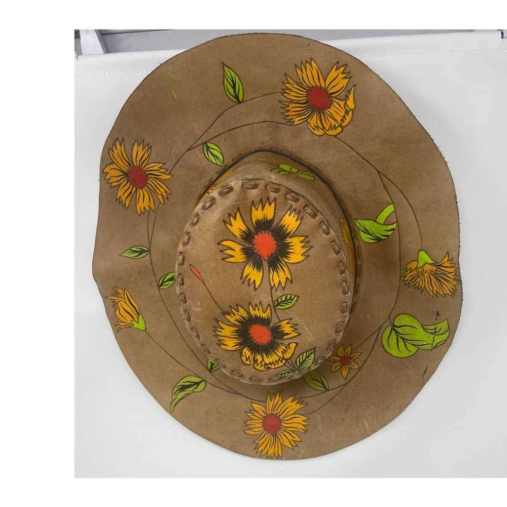 Vintage Leather Stitch Hand Painted Sunflower Wid… - image 4